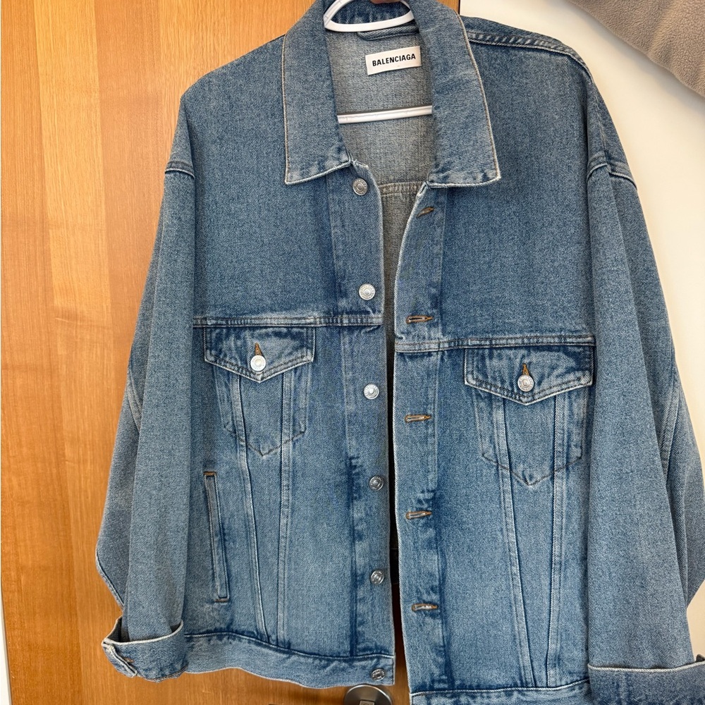 Balenciaga Denim Jacket Language Unisex 34 Logo Printed authentic